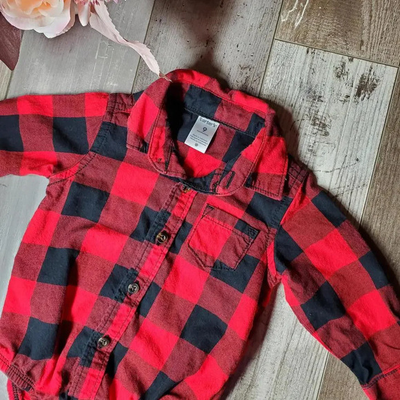 Carter's Size 9m Baby Boy Red and Black Buffalo Plaid Bodysuit NWOT - Picture 6 of 10